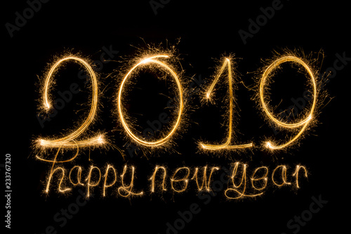 Happy new year 2019  written with Sparkle firework