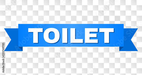 TOILET text on a ribbon. Designed with white title and blue tape. Vector banner with TOILET tag on a transparent background.