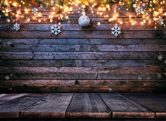 Christmas rustic background with wooden planks
