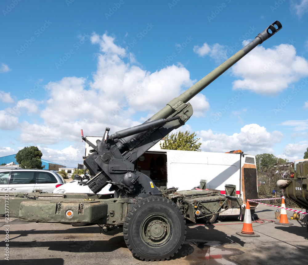 Army artillery field gun pointing skywards Army artillery field gun pointing skywards