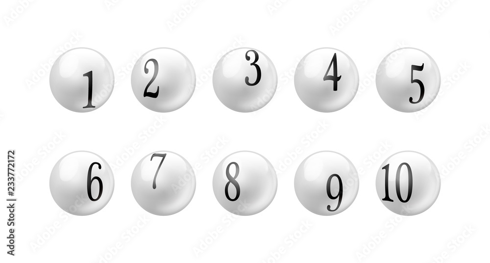 Vector Bingo Lottery Number Balls 1 to 10 Set Isolated on White Background. Vector Bingo Lottery Number Balls 1 to 10 Set Isolated on White Background.