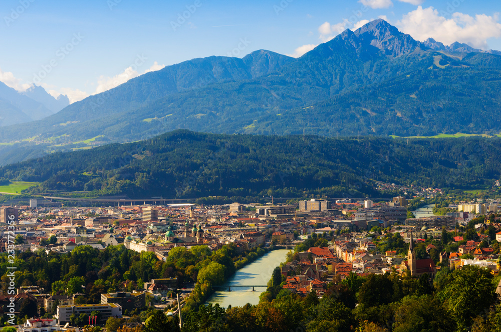 View of the River Inn in the city of Innsbruck, Austria