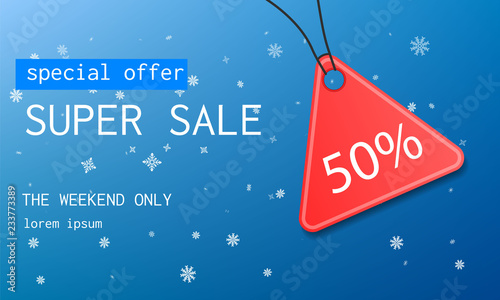 Winter super sale concept background. Realistic illustration of winter super sale vector concept background for web design