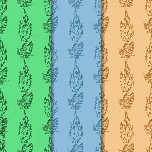 pitaya, pitahaya tropical fruit, butterfly seamless pattern