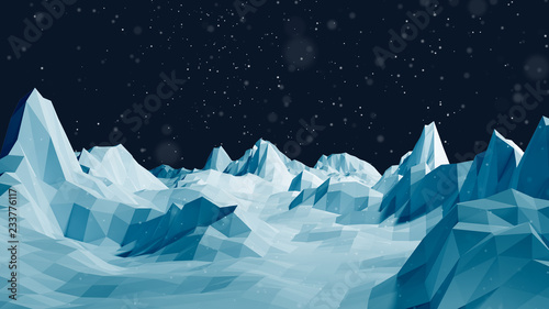 Low Poly Winter Mountain Landscape Background photo