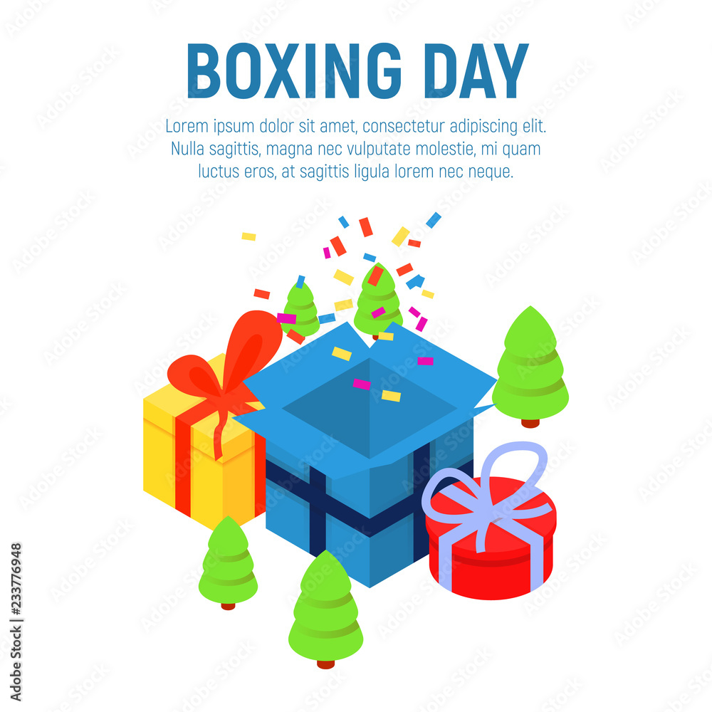 Boxing day concept background. Isometric illustration of boxing day vector concept background for web design
