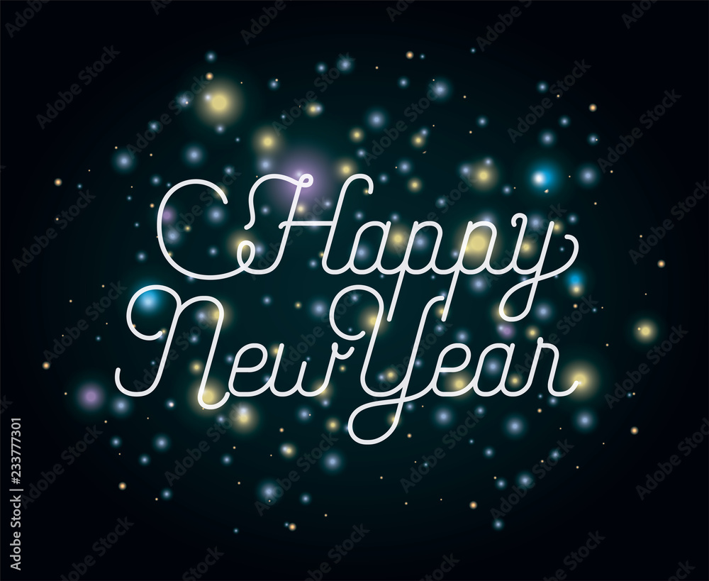 happy new year lettering with lights