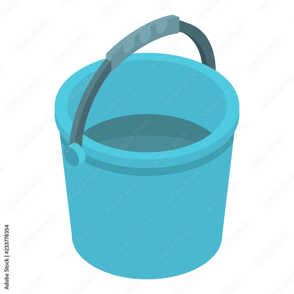 Blue plastic bucket icon. Isometric of blue plastic bucket vector icon for web design isolated on white background Blue plastic bucket icon. Isometric of blue plastic bucket vector icon for web design isolated on white background
