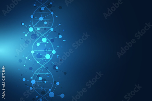 DNA strand and molecular structure. Genetic engineering or laboratory research. Background texture for medical or scientific and technological design. Vector illustration. © berCheck