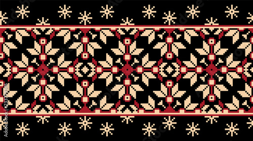 Vector illustration of Ukrainian folk seamless pattern ornament. Ethnic ornament. Border element. Traditional Ukrainian, Belarusian folk art knitted embroidery pattern - Vyshyvanka