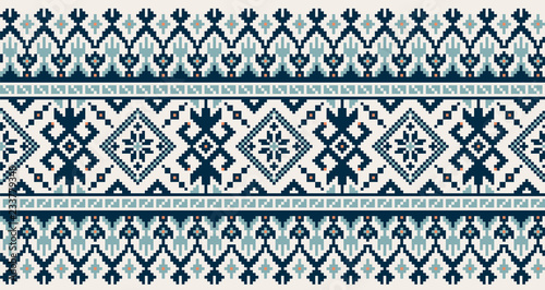 Vector illustration of Ukrainian folk seamless pattern ornament. Ethnic ornament. Border element. Traditional Ukrainian, Belarusian folk art knitted embroidery pattern - Vyshyvanka