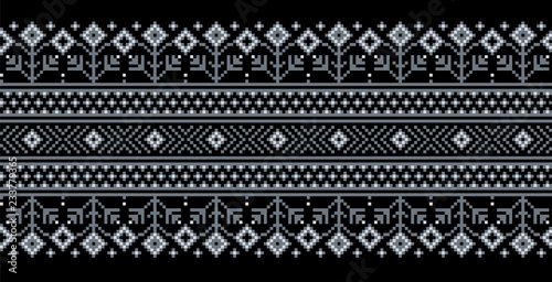 Vector illustration of Ukrainian folk seamless pattern ornament. Ethnic ornament. Border element. Traditional Ukrainian, Belarusian folk art knitted embroidery pattern - Vyshyvanka