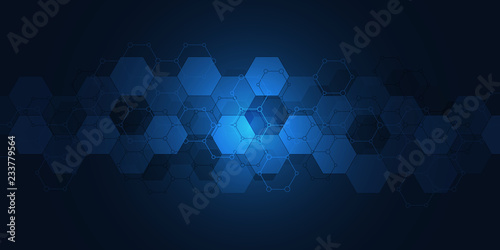 Abstract technology background with hexagons pattern. Hi-tech digital background. Vector illustration for technological or scientific modern design.