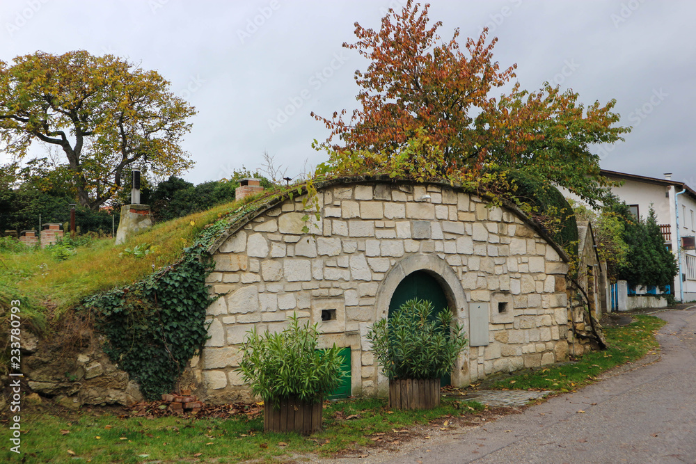 Old wine cellar with round roof like hobbit house, Austria