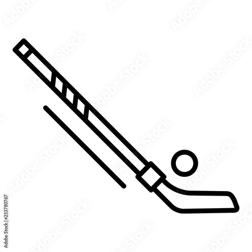 Hockey puck and stick icon. Outline hockey puck and stick vector icon for web design isolated on white background