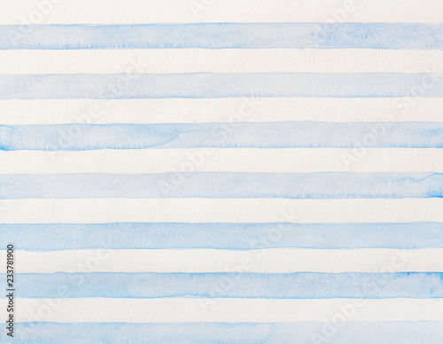 Watercolor of blue and white stripes. Striped watercolor drawing, design elements. Abstract background. photo