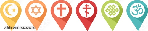 Pictogram of different religions in pins to know where to find them