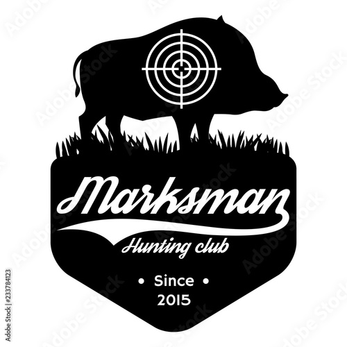 Vector monochrome template with wild boar on the theme of hunting