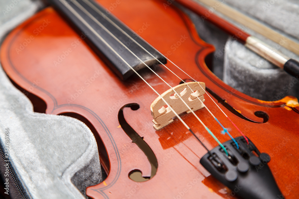 Fototapeta premium brown vintage violin lying in a case