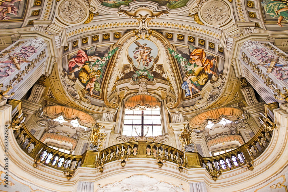 frescoed interiors of the Stupinigi hunting lodge, lodgings of the royal family of Savoy, Turin, Piedmont, Italy