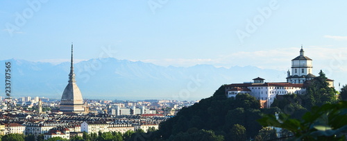 Panorama of the city of Turin, skyline, mole antonelliana, monte dei cappuccini, historical center photo