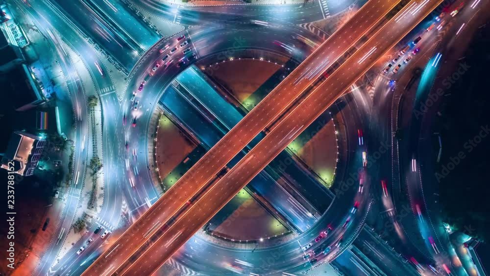 Time lapse,Hyper lapse , Of traffic on city streets in Thailand. Aerial view and top view Expressway with car lots.