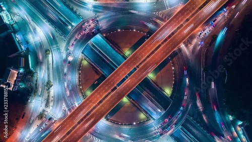 Time lapse,Hyper lapse , Of traffic on city streets in Thailand. Aerial view and top view Expressway with car lots.