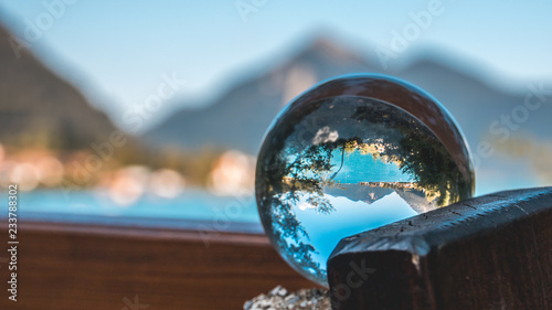 Crystal ball alpine landscape shot at the Walchensee - Bavaria - Germany
