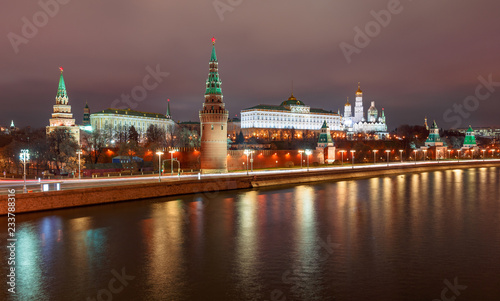 Night View over the Moskva River to the Kremlin in Moscow at night