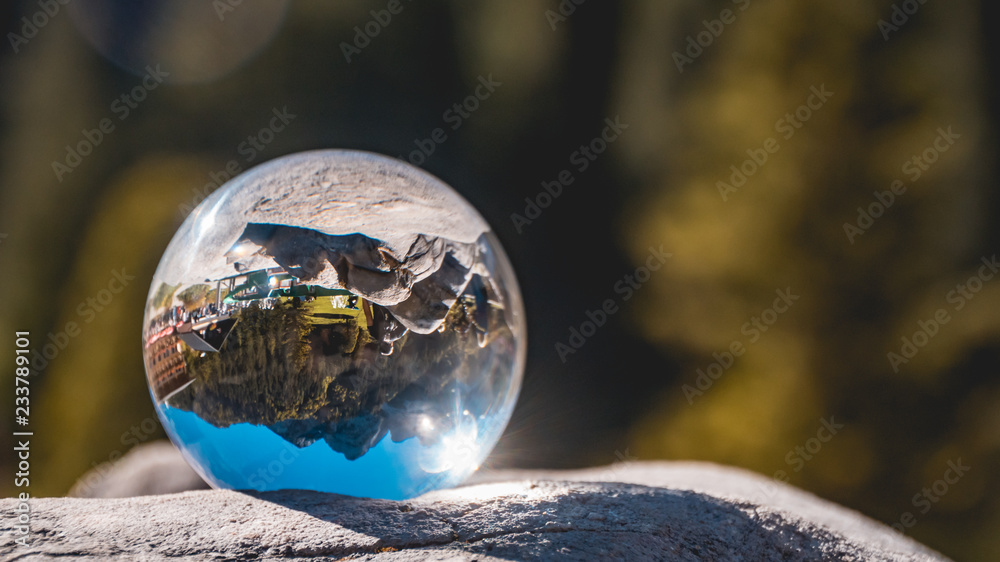Crystal ball alpine landscape shot at the famous Gosausee-Salzburg-Austria Crystal ball alpine landscape shot at the famous Gosausee-Salzburg-Austria