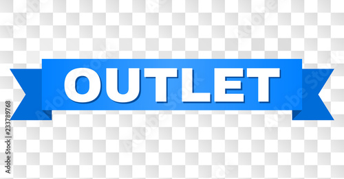OUTLET text on a ribbon. Designed with white caption and blue stripe. Vector banner with OUTLET tag on a transparent background.