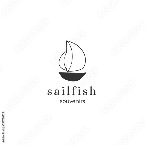Vector hand drawn logo template, a sailing ship.