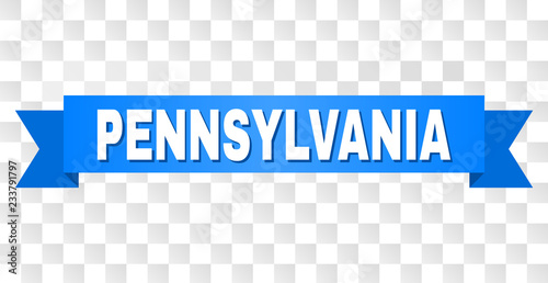 PENNSYLVANIA text on a ribbon. Designed with white title and blue stripe. Vector banner with PENNSYLVANIA tag on a transparent background.
