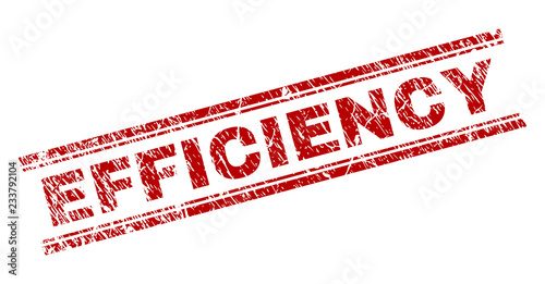 EFFICIENCY seal imprint with grunge texture. Red vector rubber print of EFFICIENCY title with retro texture. Text title is placed between double parallel lines.