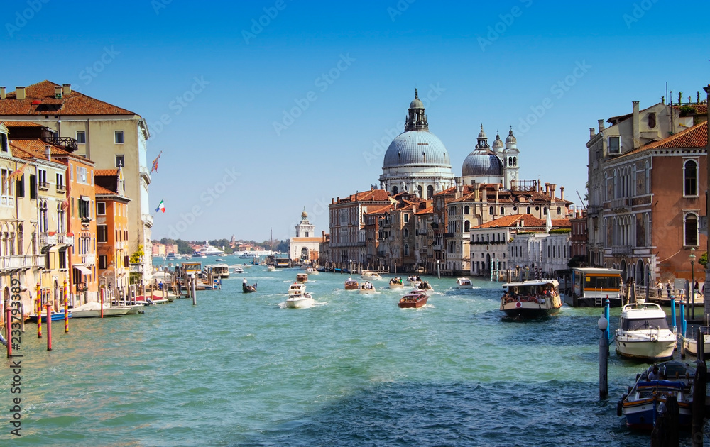 Grand Canal and Basilica Santa Maria della Salute Venice Italy.Cityscape and landscape of beautiful Venice.
