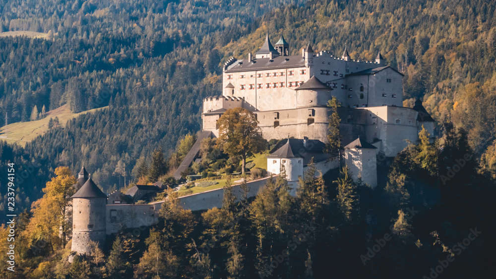 Beautiful alpine view with castle Hohenwerfen near Werfen-Salzburg-Austria