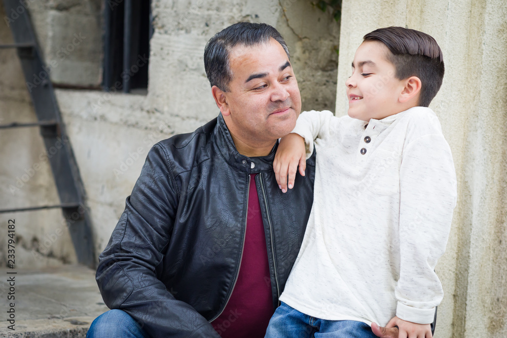 Portrait of Mixed Race Hispanic and Caucasian Son and Father Portrait of Mixed Race Hispanic and Caucasian Son and Father
