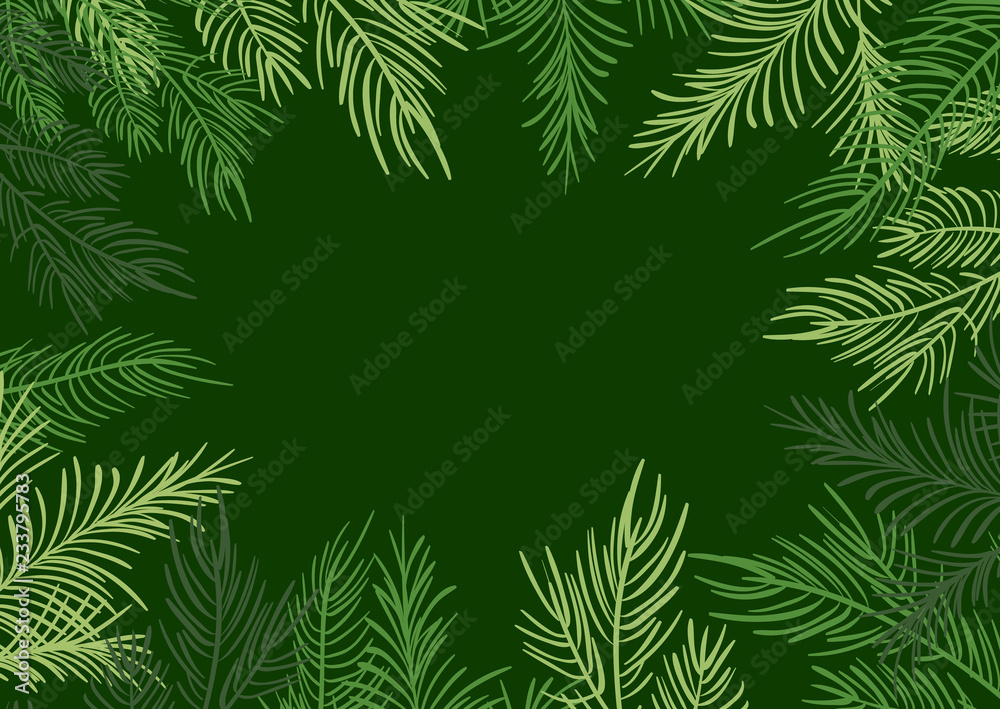 Green Vector illustration Christmas frame background with fir-tree branches