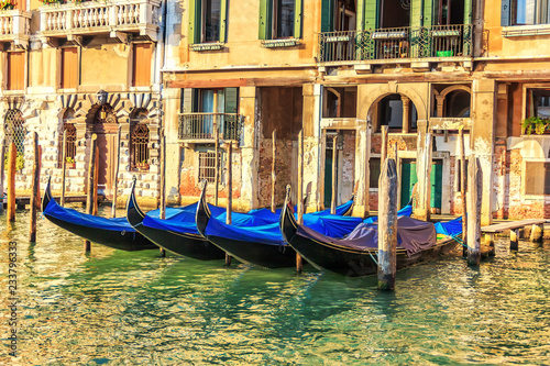 Gondolas moored in Grand Canal in Venice, Italy © AlexAnton