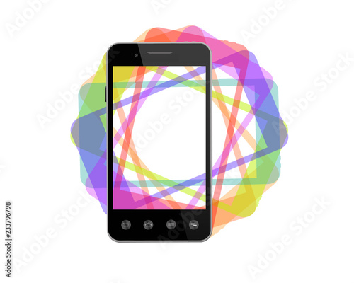 black smart-phone with colored shadows