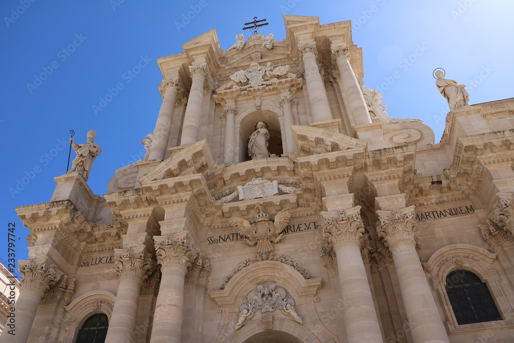 Syracuse Cathedral at Piazza duomo in Ortygia Syracuse, Sicily Italy 