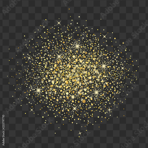 Gold glitter on transparent background. Vector shine texture. Design element for cards, invitations, posters and banners 