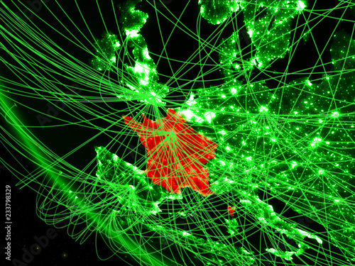 France on green planet Earth from space with network. Concept of international communication, technology and travel.