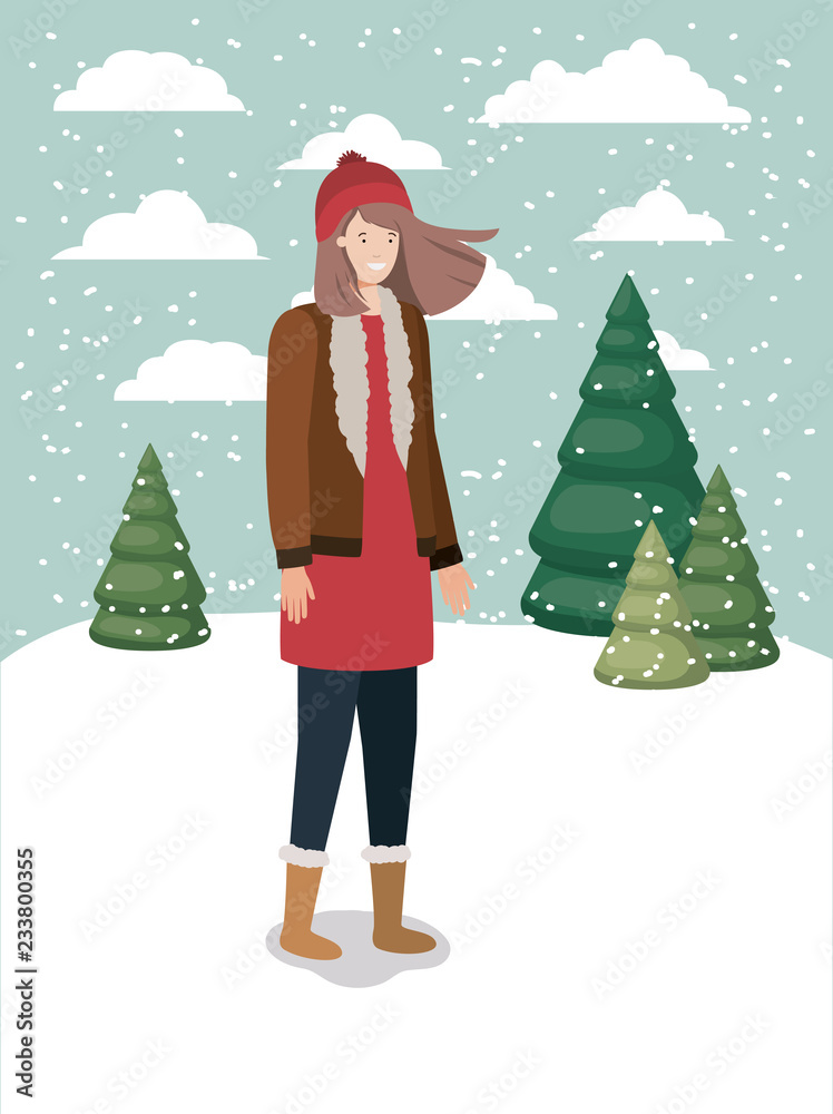 woman in snowscape with winter clothes woman in snowscape with winter clothes