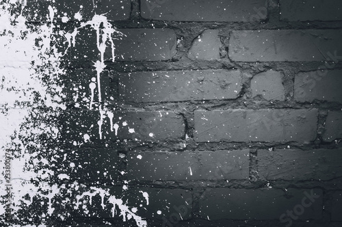 Gray brick wall white spatter vignette copy space