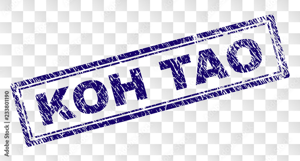 KOH TAO stamp seal print with distress style and double framed rectangle shape. Stamp is placed