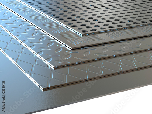 Set of steel sheets of various sizes. 3D Illustration.