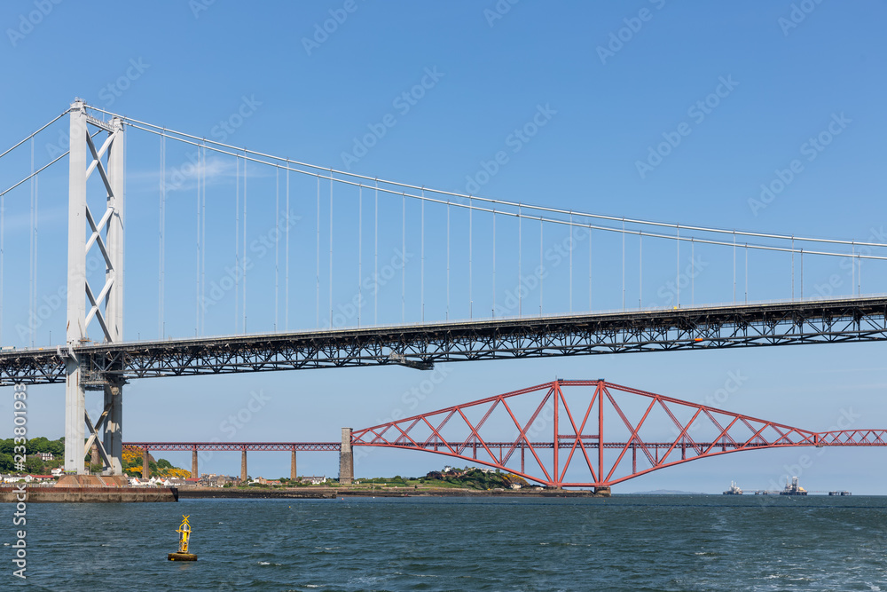 Two Bridges over Firth of Forth near Queensferry in Scotland