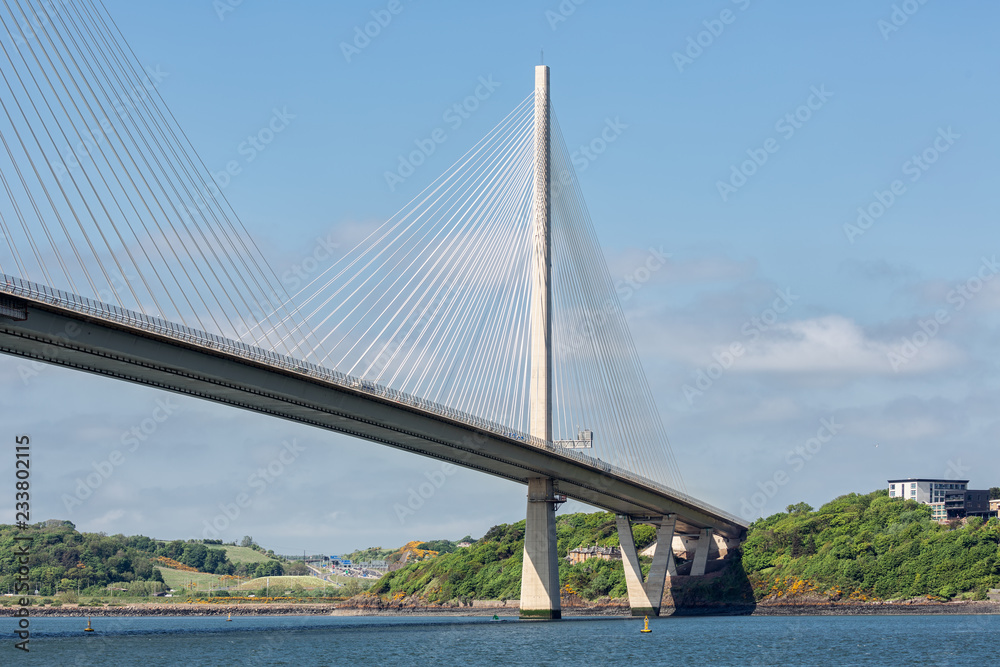 Bottom new Queensferry Crossing road bridge over Firth of Forth, Scotland
