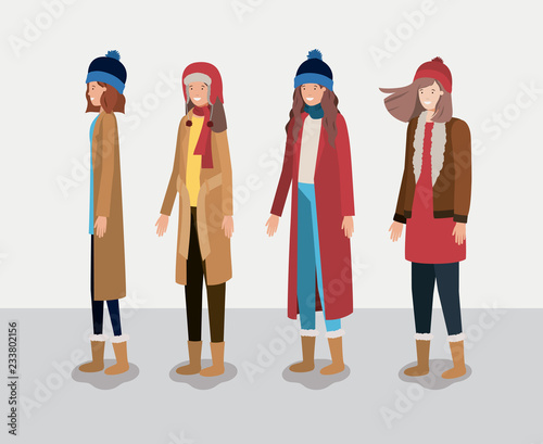 group of women with winter clothes